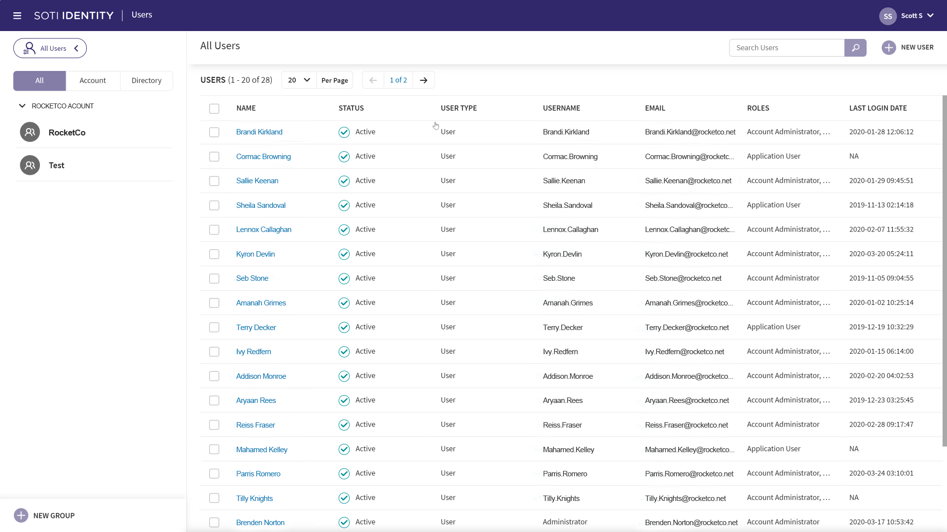 SOTI Identity screenshot of users with access to the SOTI ONE Platform.